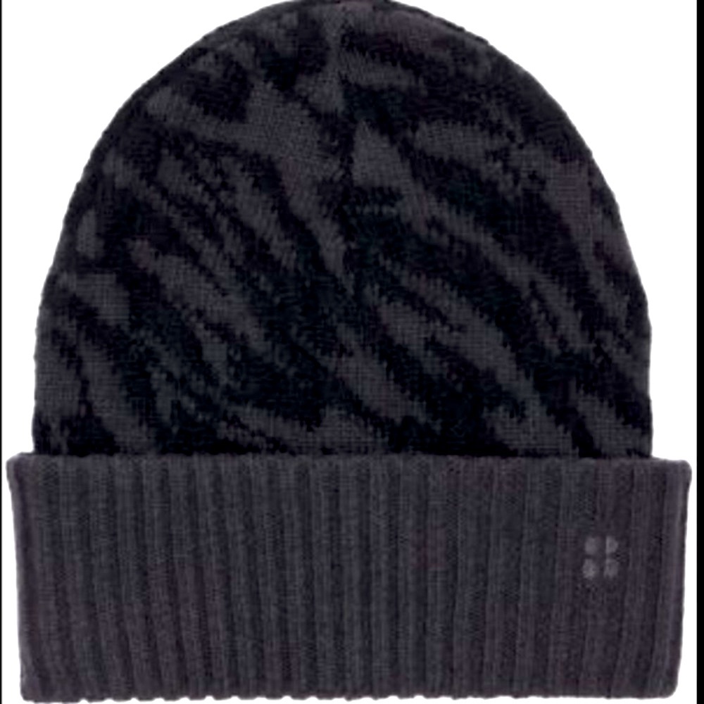 SWEATY BETTY JACQUARD ANIMAL PRINT WOOL BLEND BEANIE BLACK GRAY NWT